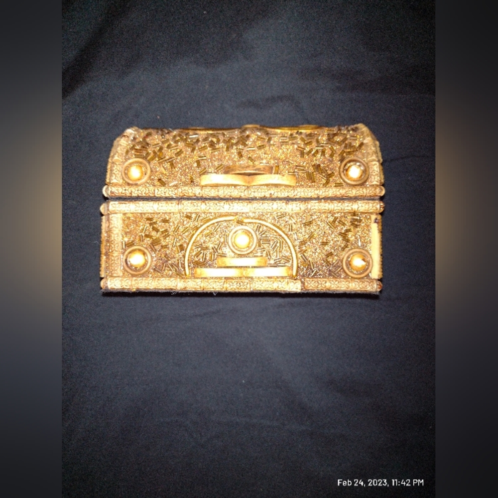 Vintage Square Gold Sequin Jewellery Box jewelry holder brought from Jordan